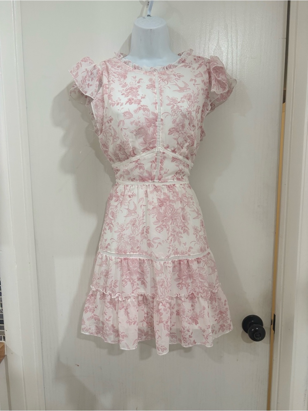 Trixxi Pink and Cream Floral Ruffle Mini Dress